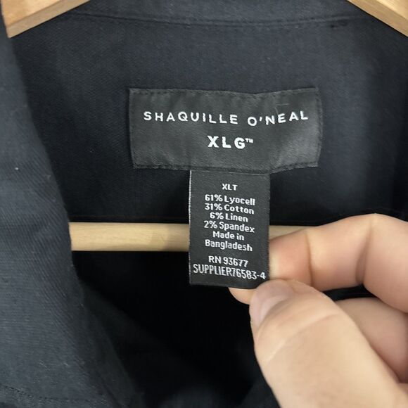 Shaquille O'Neal Shirt Mens XLT Black Short Sleeve Button Up Linen Blend NWT - Picture 2 of 5